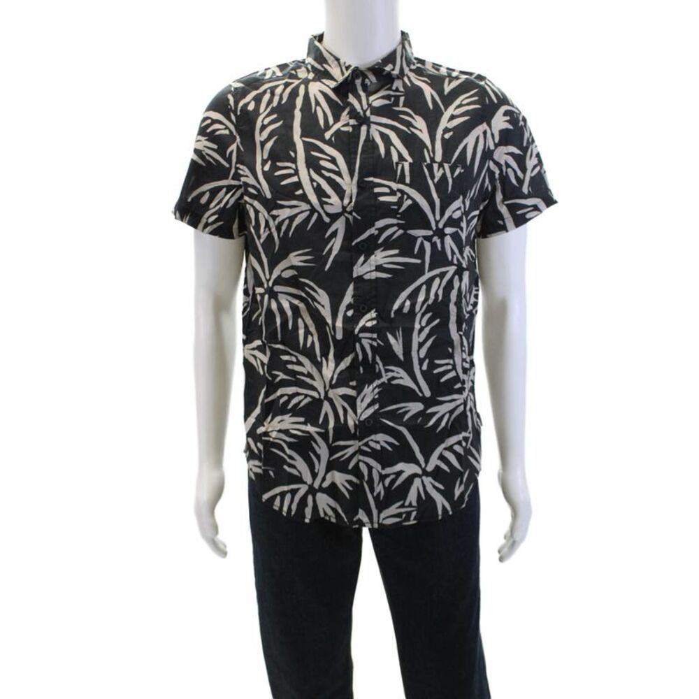 Banks Journal Mens Button Front Grove Short Sleeve Shirt Dirty Black Size Small